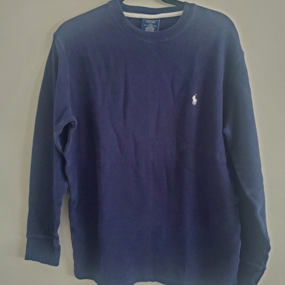 Polo Ralph Lauren Navy Blue Pullover Sweater Size Large Waffle Knit Long Sleeve